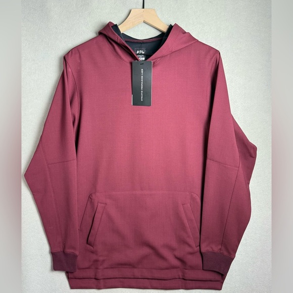 APL Men’s Woolmark Hoodie Burgundy Red Wool Sweatshirt Pockets Pullover size S - Picture 1 of 15